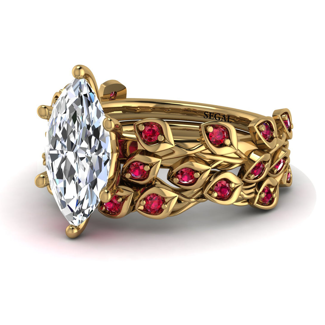 Marquise Diamond Golden Leaf Bridal Set - Julieta No. 46