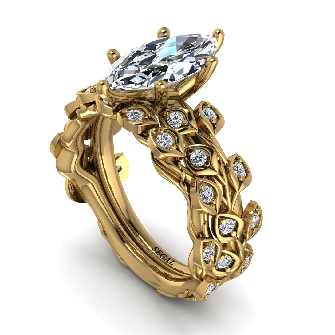 Marquise Diamond Golden Leaf Bridal Set - Julieta No. 1