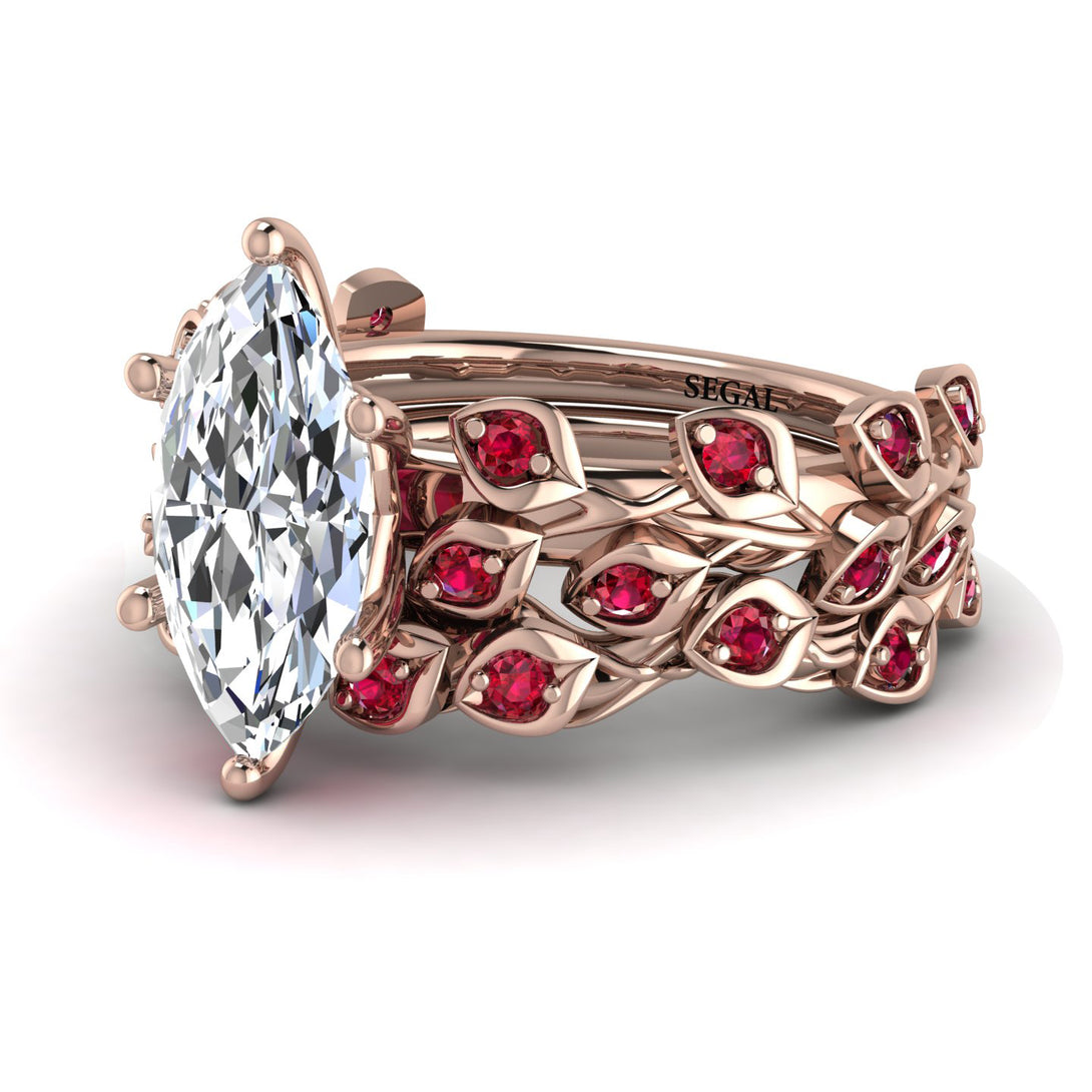 Marquise Diamond Golden Leaf Bridal Set - Julieta No. 47