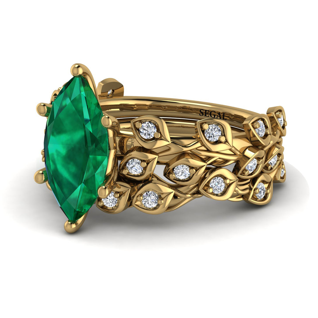 Marquise Emerald Golden Leaf Bridal Set - Julieta No. 4