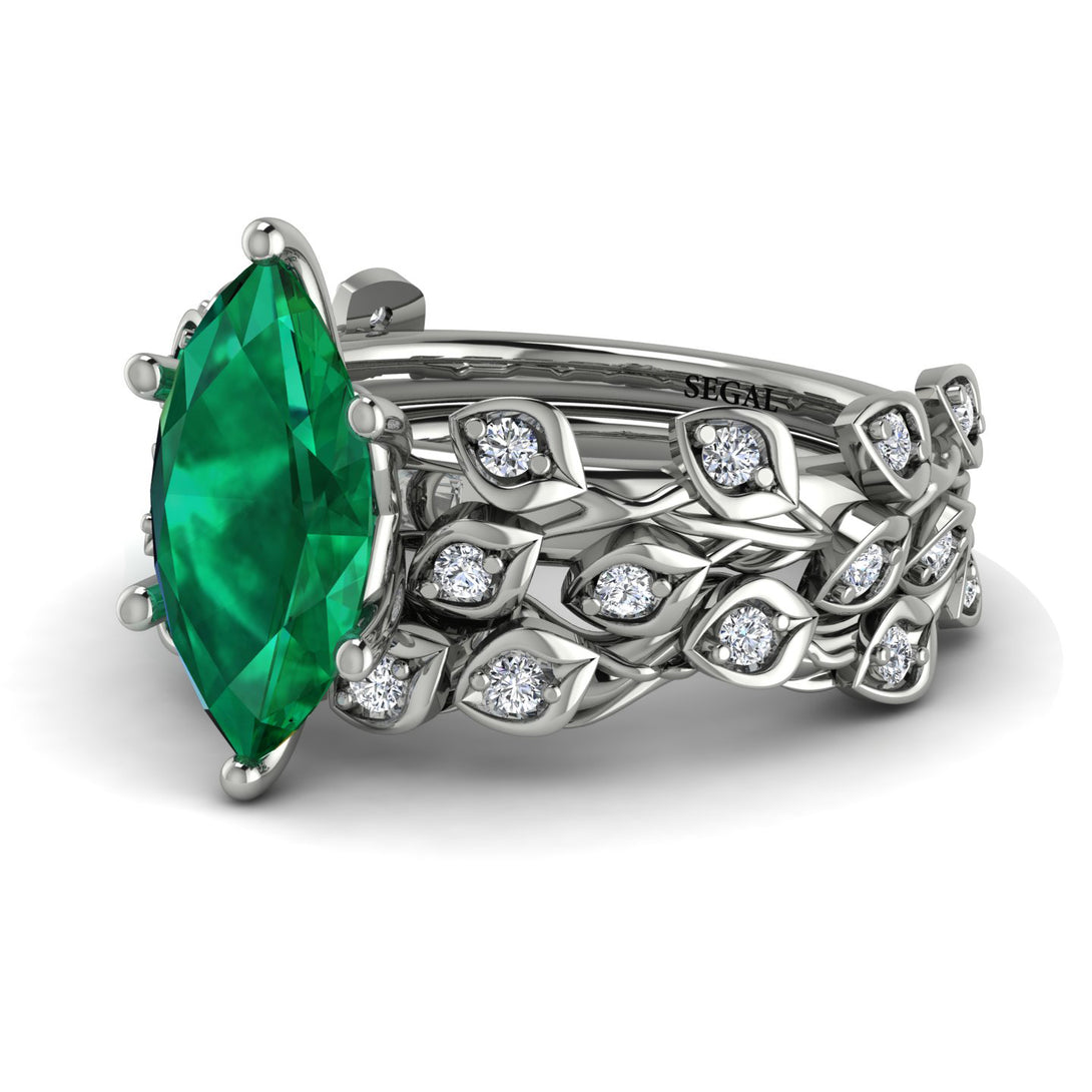 Marquise Emerald Golden Leaf Bridal Set - Julieta No. 6