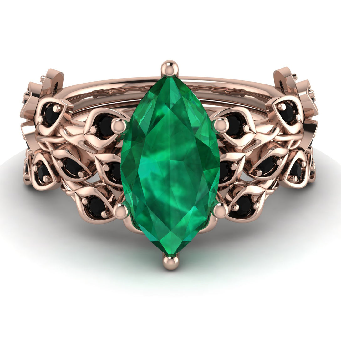 Marquise Emerald Golden Leaf Bridal Set - Julieta No. 35