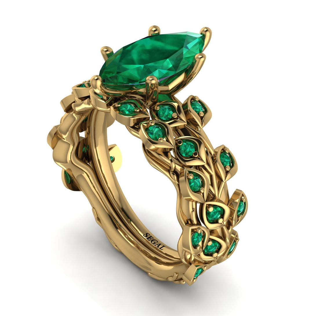 Marquise Emerald Golden Leaf Bridal Set - Julieta No. 19