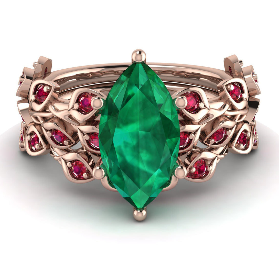 Marquise Emerald Golden Leaf Bridal Set - Julieta No. 50