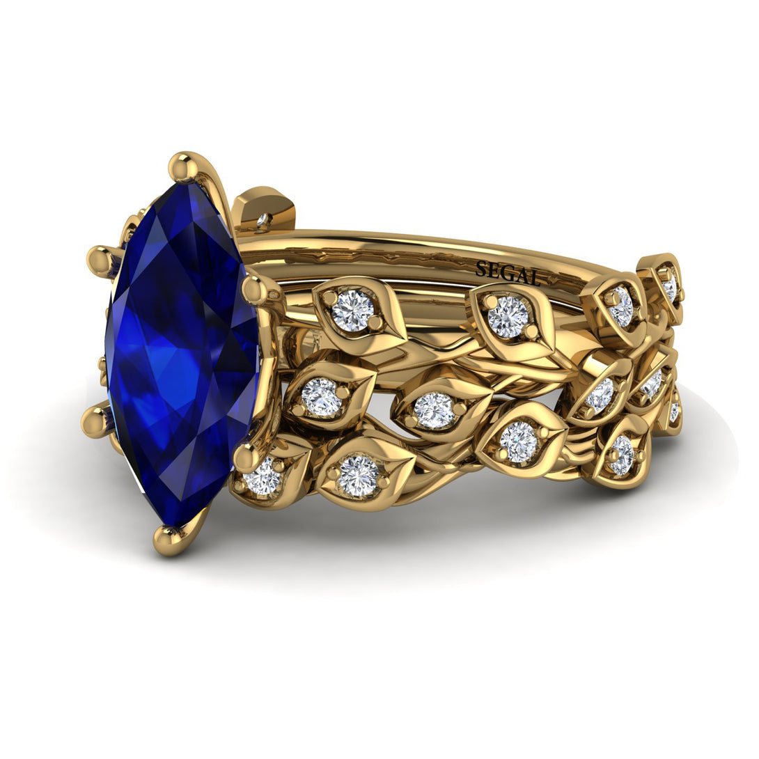Marquise Sapphire Golden Leaf Bridal Set - Julieta No. 13