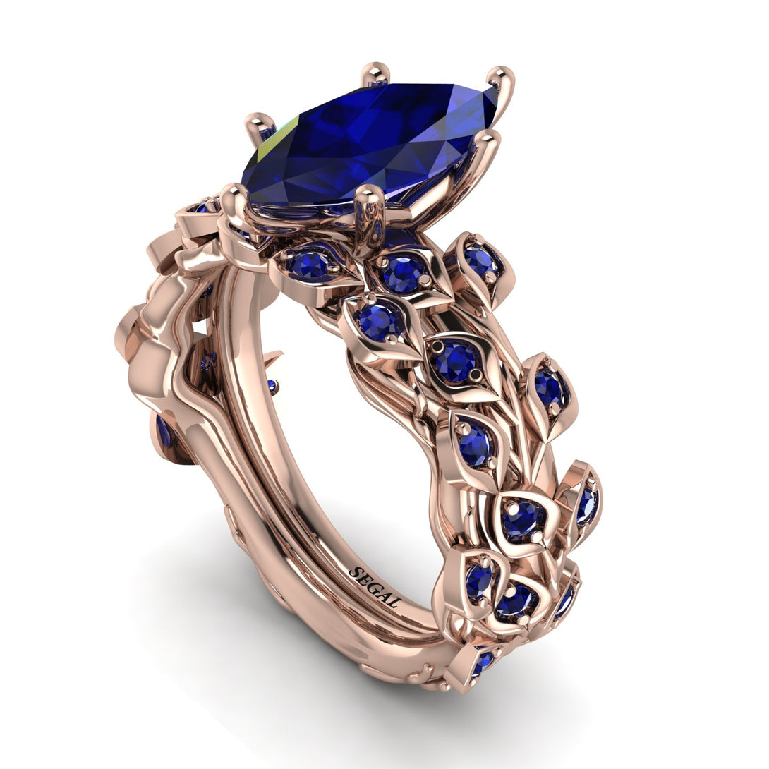 Marquise Sapphire Golden Leaf Bridal Set - Julieta No. 74