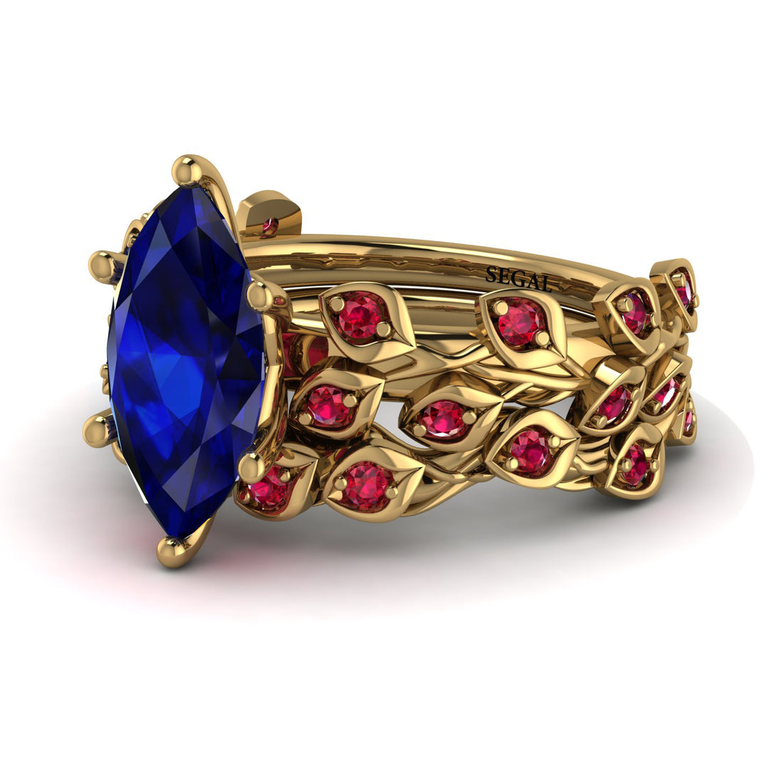 Marquise Sapphire Golden Leaf Bridal Set - Julieta No. 58