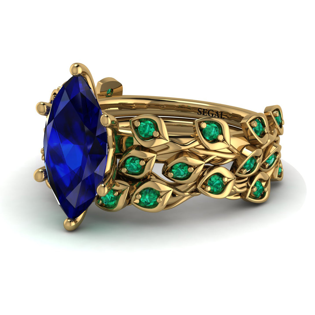 Marquise Sapphire Golden Leaf Bridal Set - Julieta No. 28