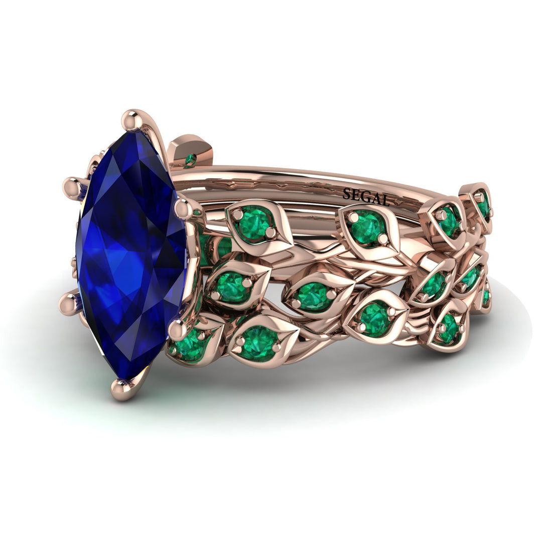 Marquise Sapphire Golden Leaf Bridal Set - Julieta No. 29