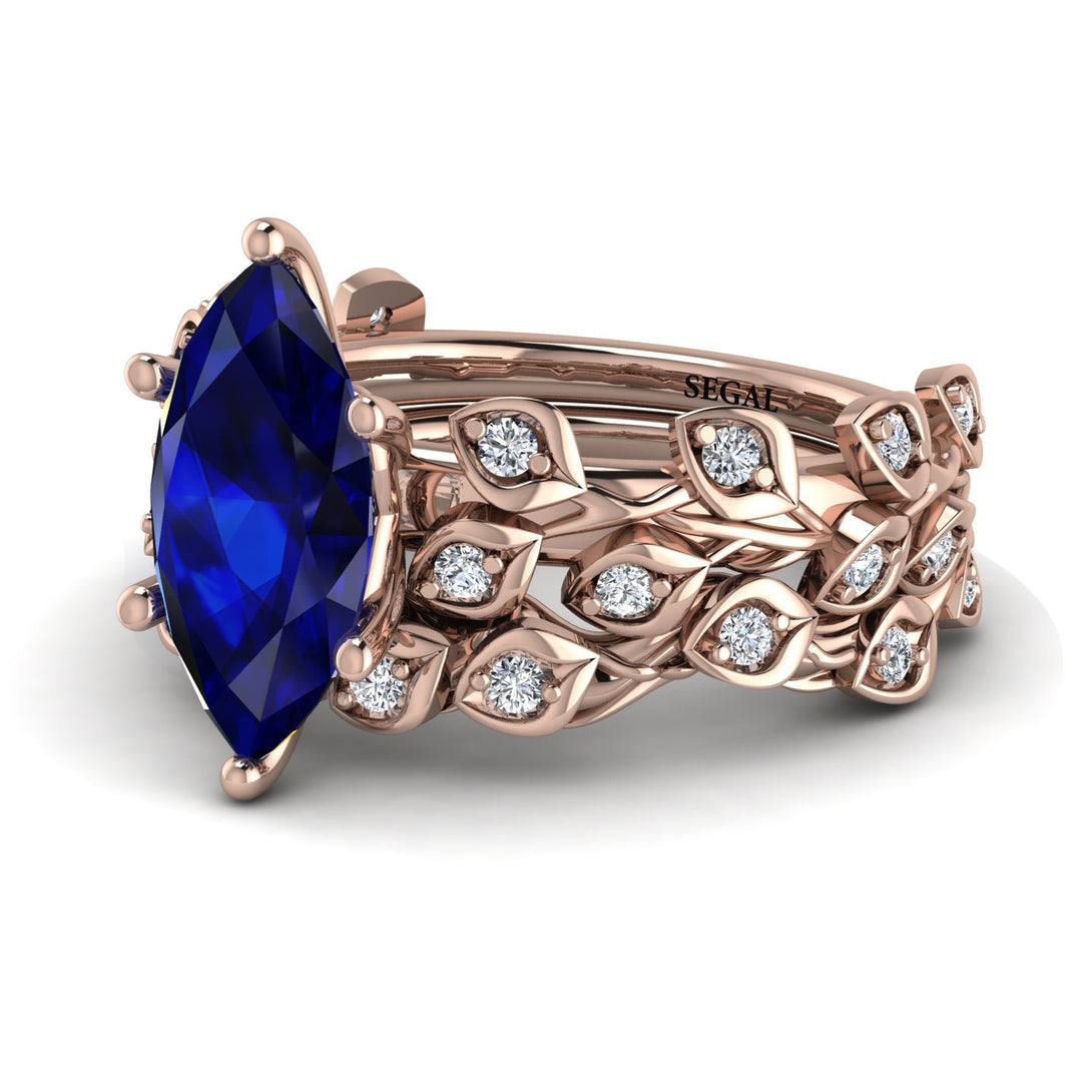 Marquise Sapphire Golden Leaf Bridal Set - Julieta No. 14