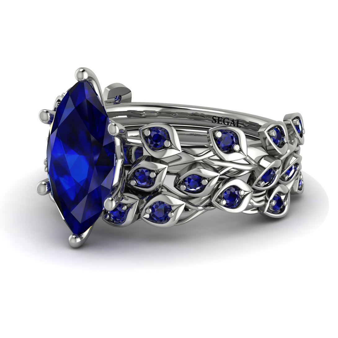 Marquise Sapphire Golden Leaf Bridal Set - Julieta No. 75