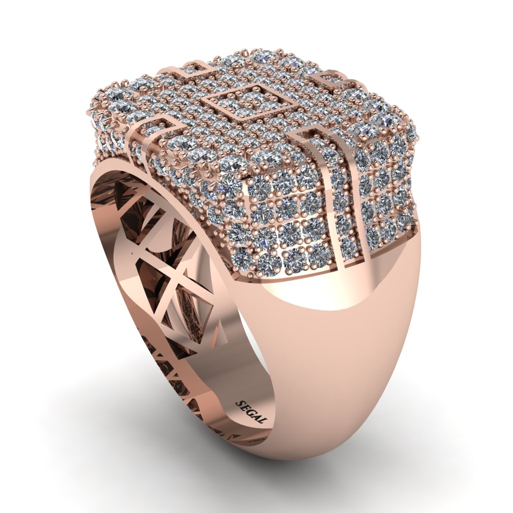 Diamond Men's Geometric Grid Ring - Pat No. 2