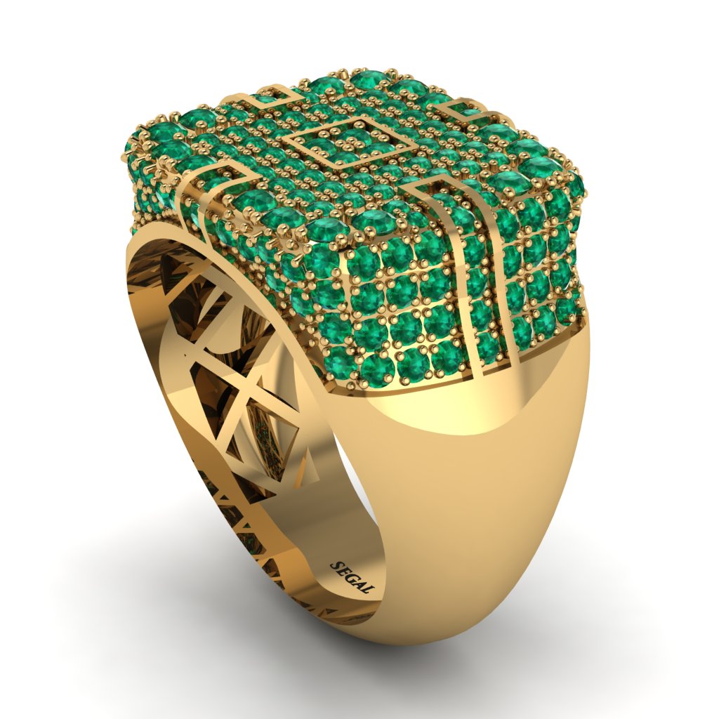 Emerald Men's Geometric Grid Ring - Pat No. 4