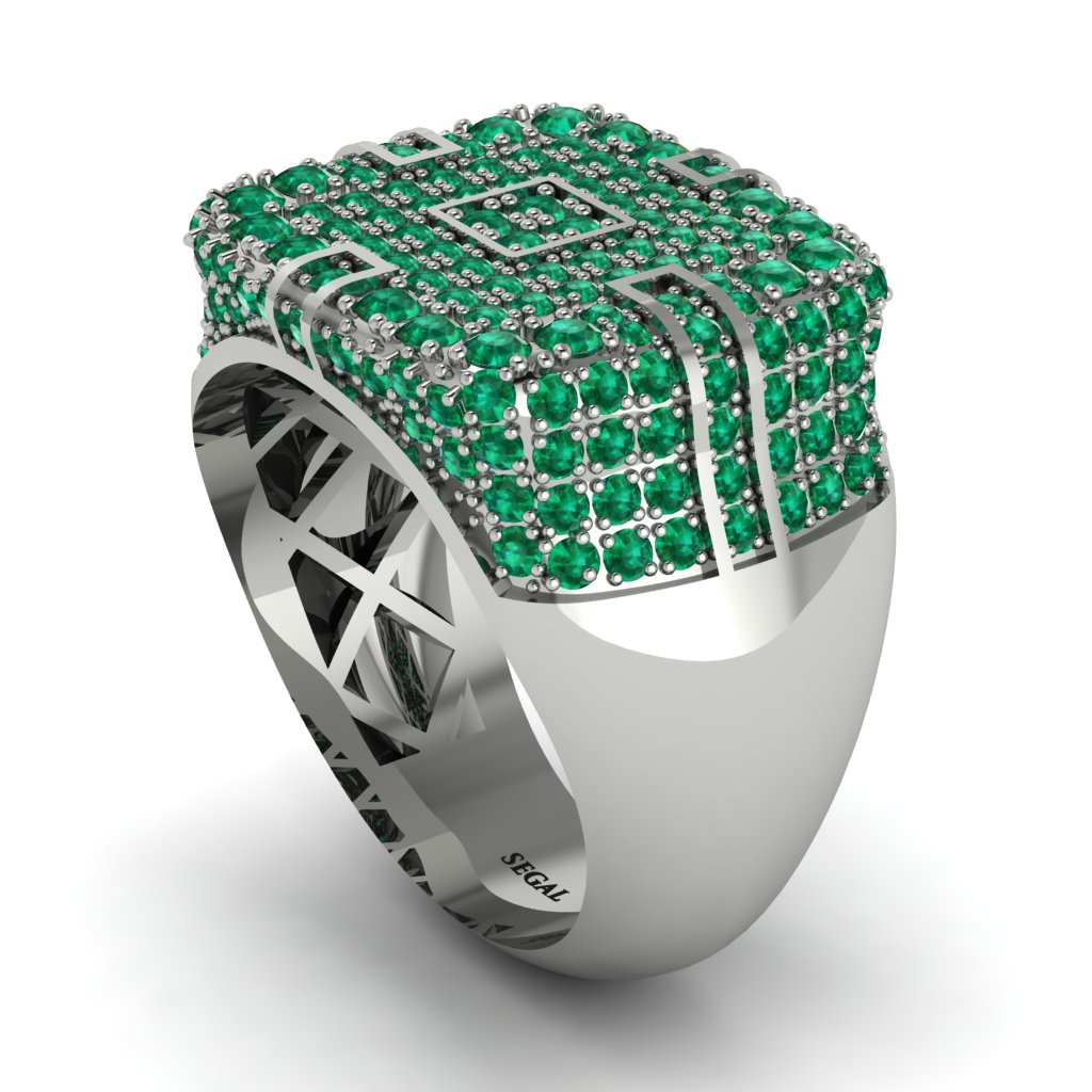 Emerald Men's Geometric Grid Ring - Pat No. 6