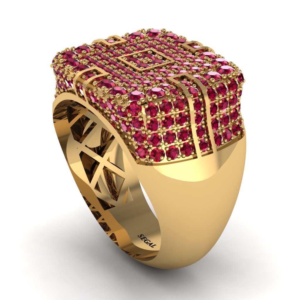 Ruby Men's Geometric Grid Ring - Pat No. 10