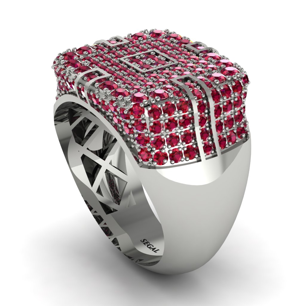 Ruby Men's Geometric Grid Ring - Pat No. 12