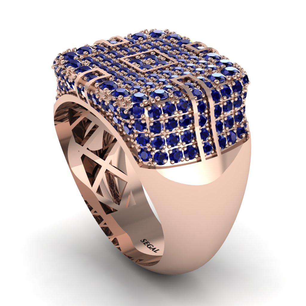 Sapphire Men's Geometric Grid Ring - Pat No. 14