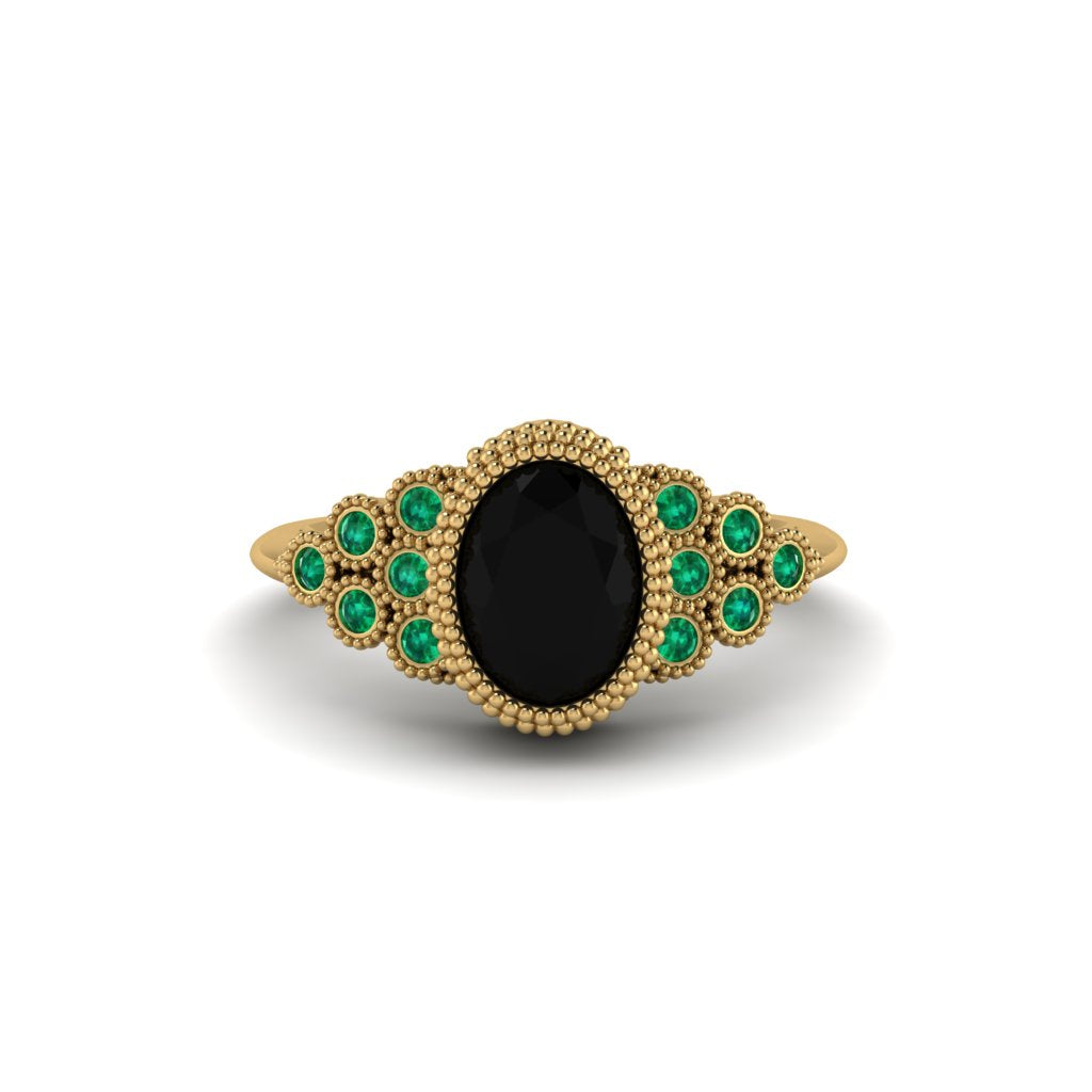 Emerald Milgrain Beaded Bezel Engagement Ring - Stacy No. 22