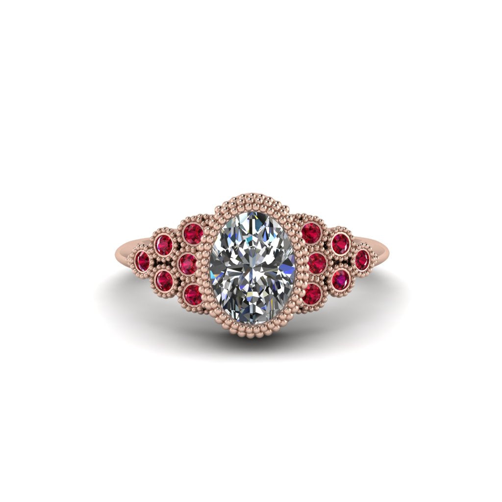 Ruby Milgrain Beaded Bezel Engagement Ring - Stacy No. 47