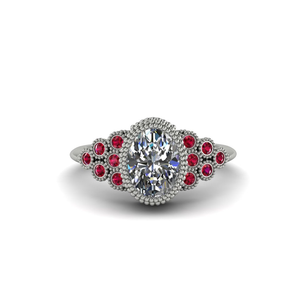 Ruby Milgrain Beaded Bezel Engagement Ring - Stacy No. 48