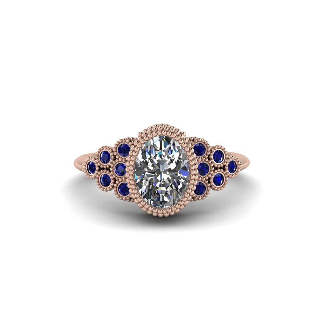 Sapphire Milgrain Beaded Bezel Engagement Ring - Stacy No. 62