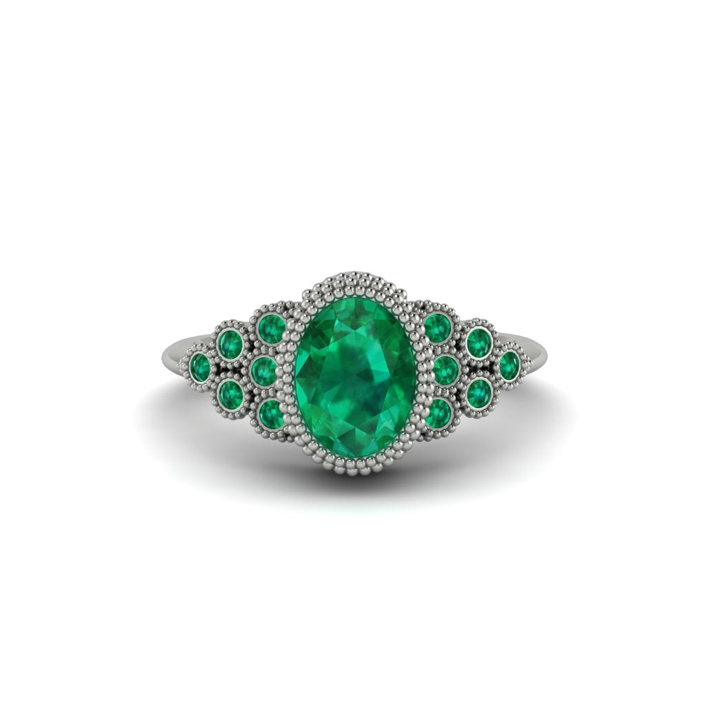 Emerald Milgrain Beaded Bezel Engagement Ring - Stacy No. 21