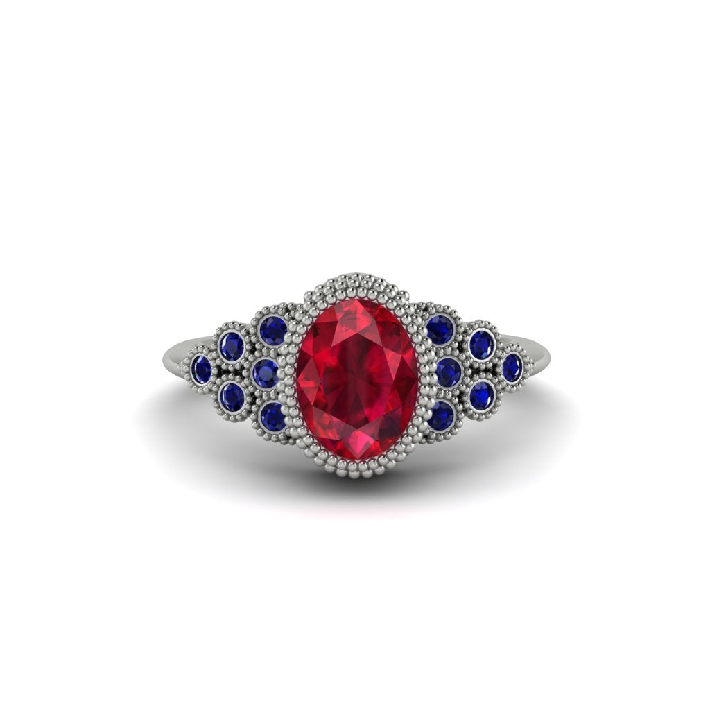 Sapphire Milgrain Beaded Bezel Engagement Ring - Stacy No. 72