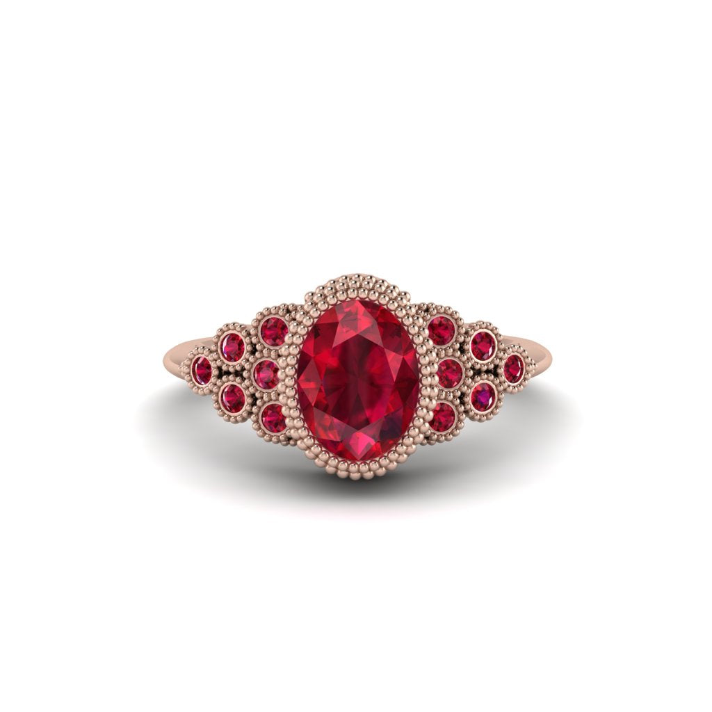Ruby Milgrain Beaded Bezel Engagement Ring - Stacy No. 56