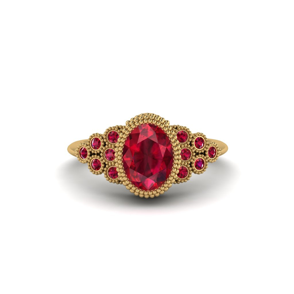 Ruby Milgrain Beaded Bezel Engagement Ring - Stacy No. 55