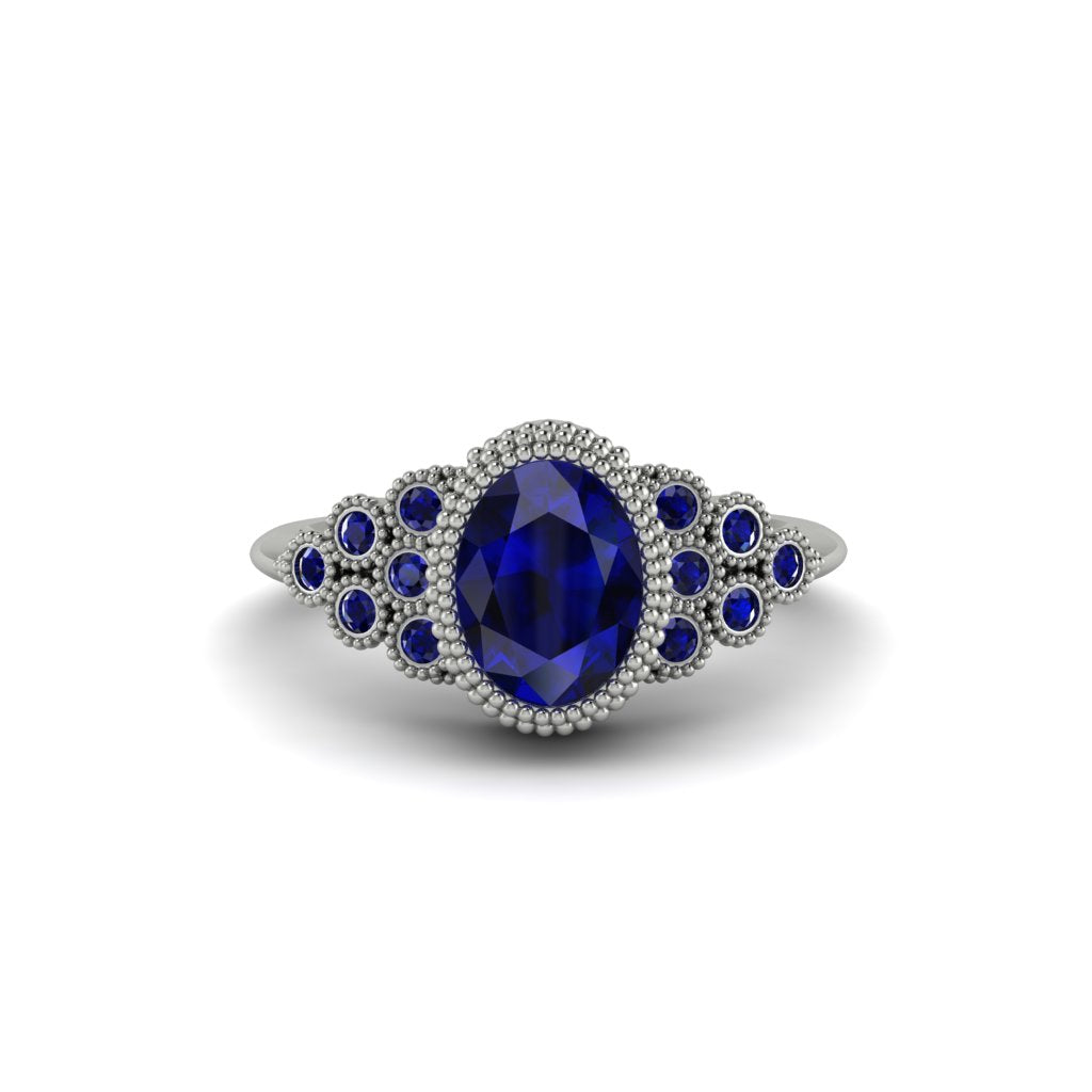 Sapphire Milgrain Beaded Bezel Engagement Ring - Stacy No. 75