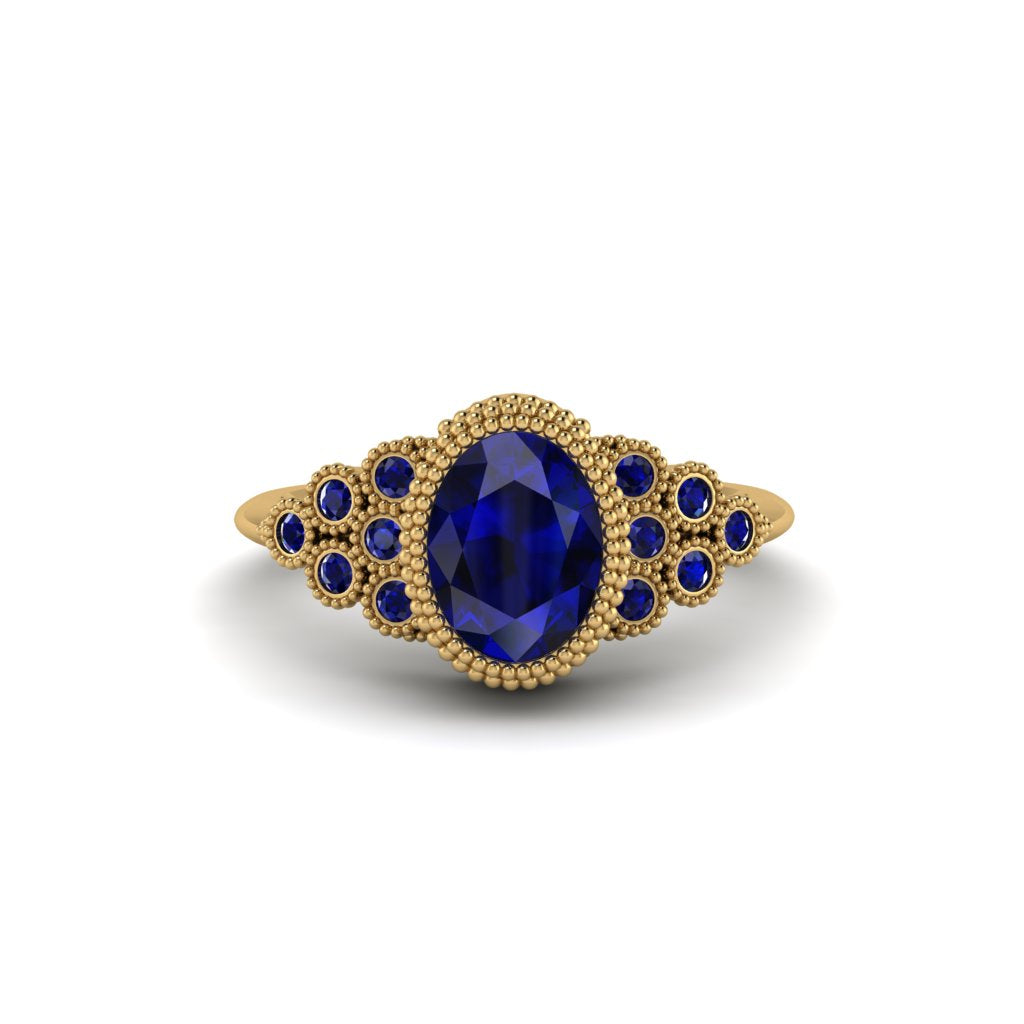 Sapphire Milgrain Beaded Bezel Engagement Ring - Stacy No. 73