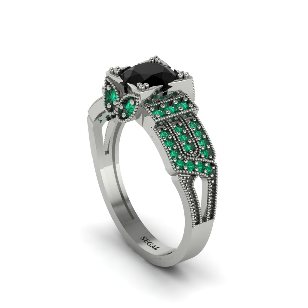 Black Diamond Milgrain Gold Engagement Ring - Lyric No. 24