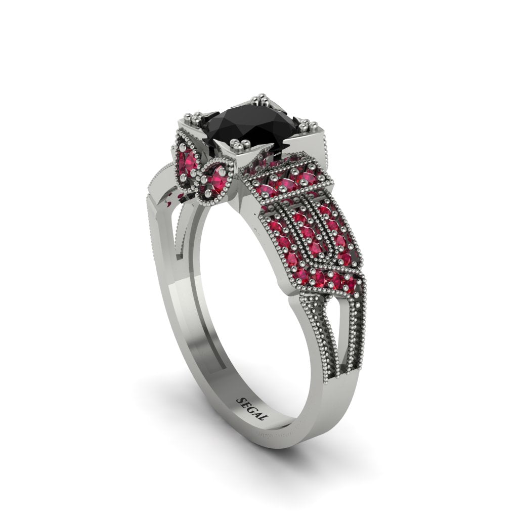 Black Diamond Milgrain Gold Engagement Ring - Lyric No. 54