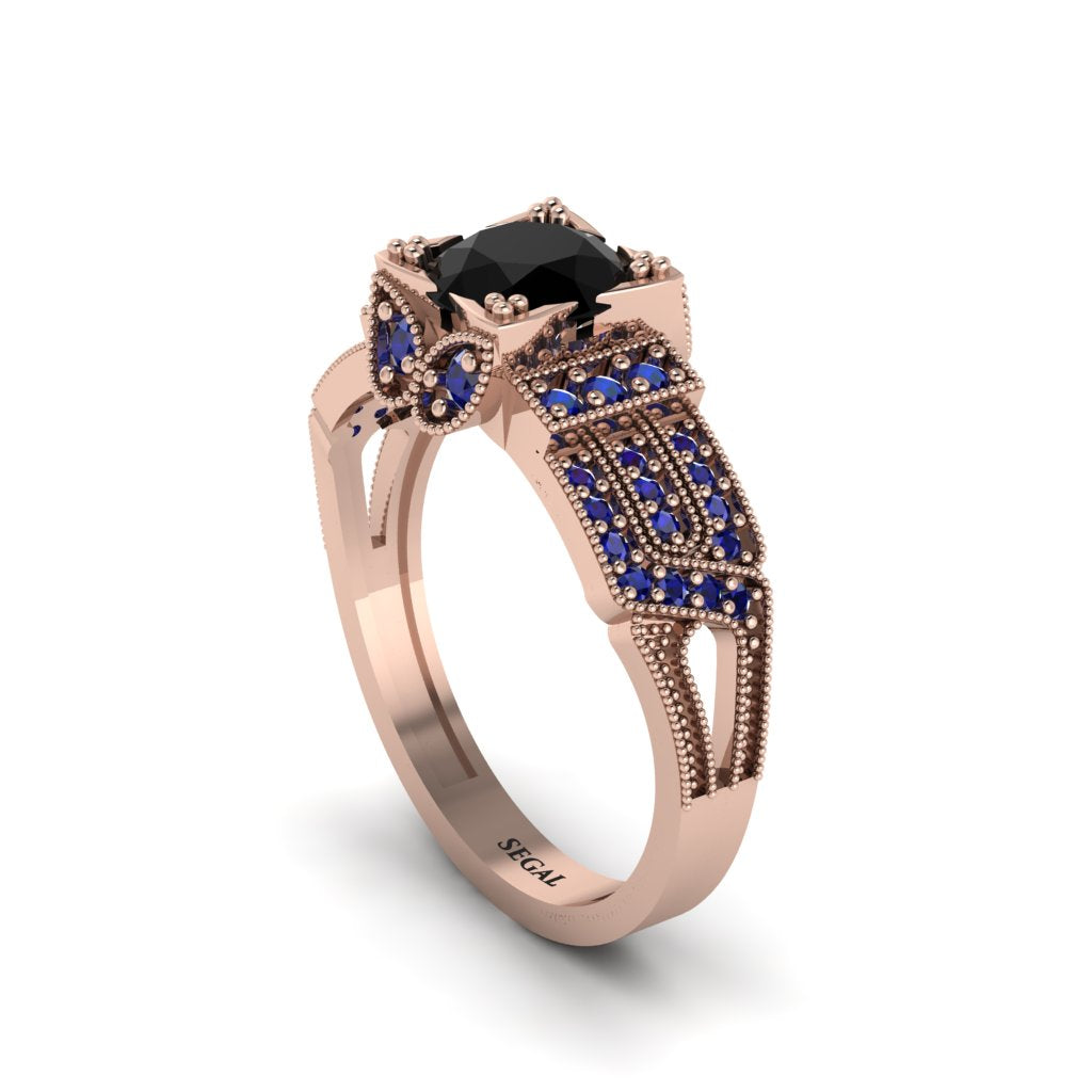 Black Diamond Milgrain Gold Engagement Ring - Lyric No. 68