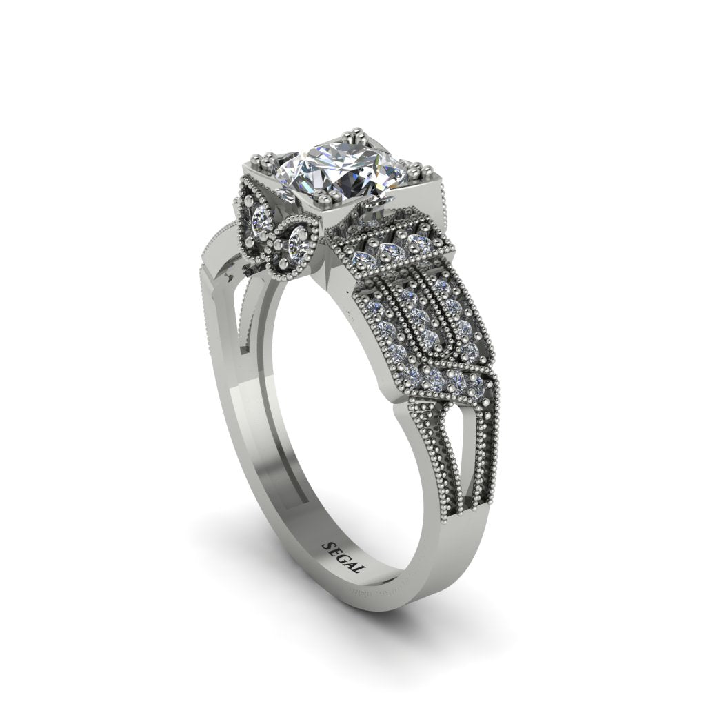 Diamond Milgrain Gold Engagement Ring - Lyric No. 3