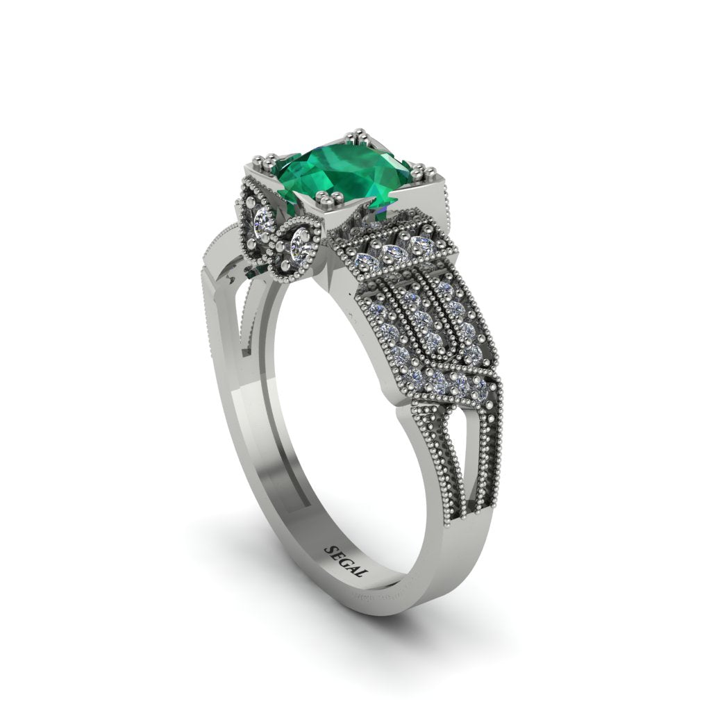 Emerald Milgrain Gold Engagement Ring - Lyric No. 6
