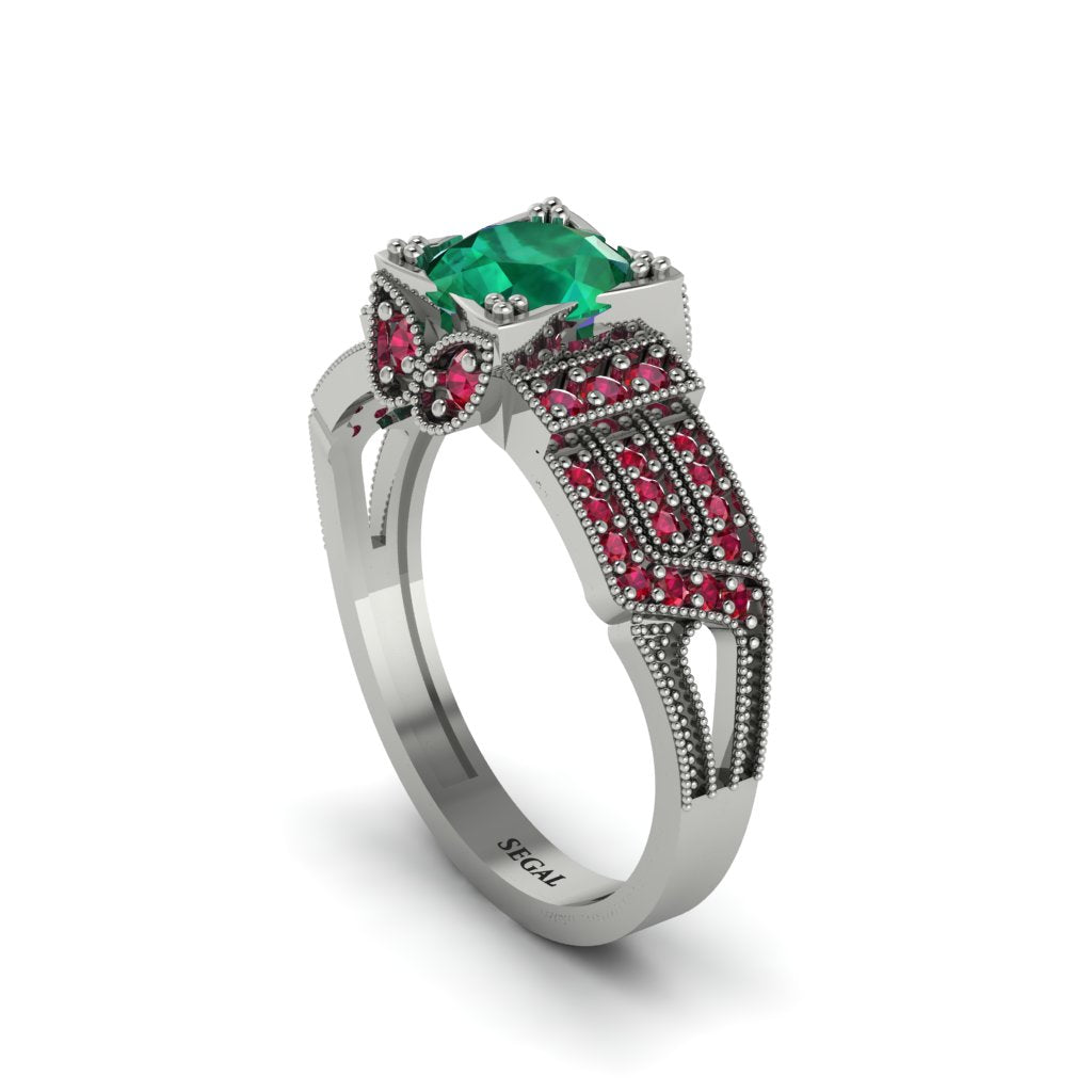 Emerald Milgrain Gold Engagement Ring - Lyric No. 51