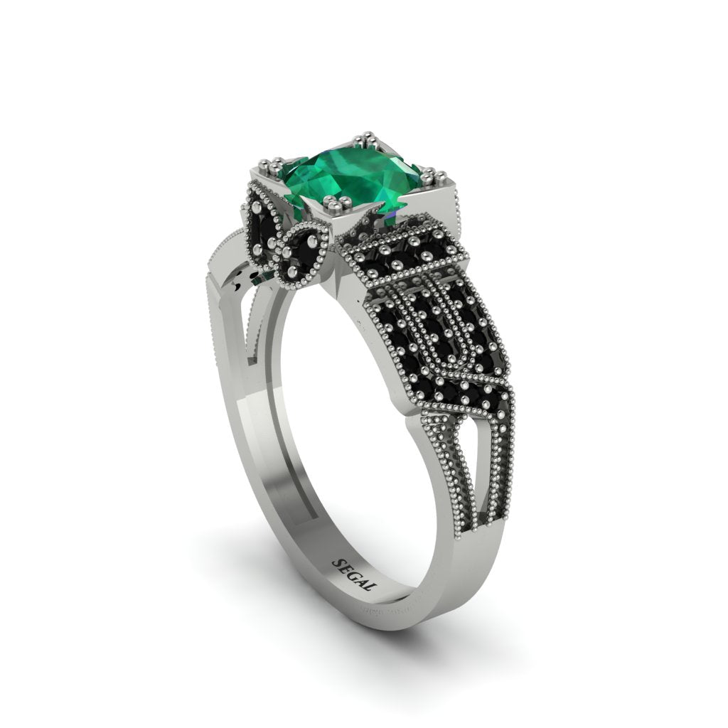 Emerald Milgrain Gold Engagement Ring - Lyric No. 36