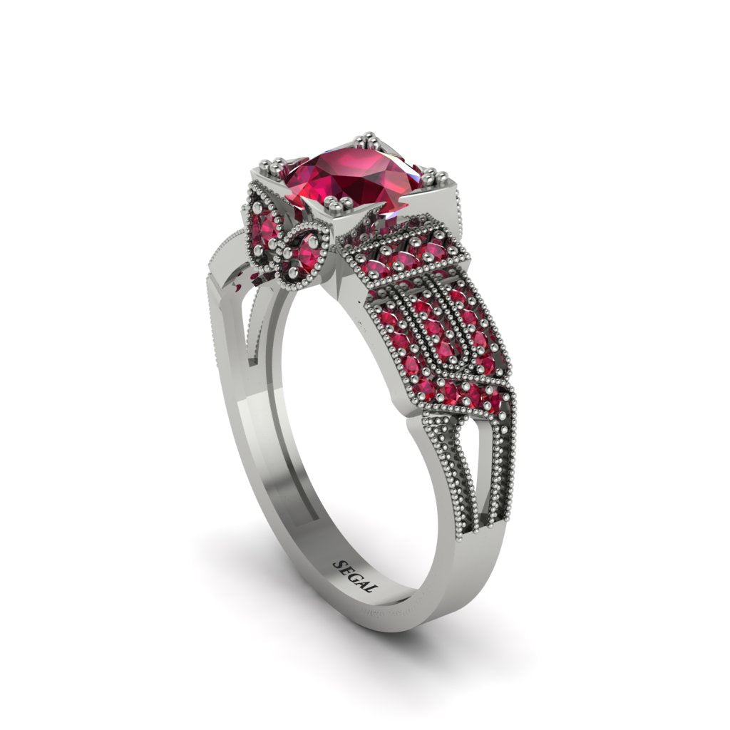 Ruby Milgrain Gold Engagement Ring - Lyric No. 57
