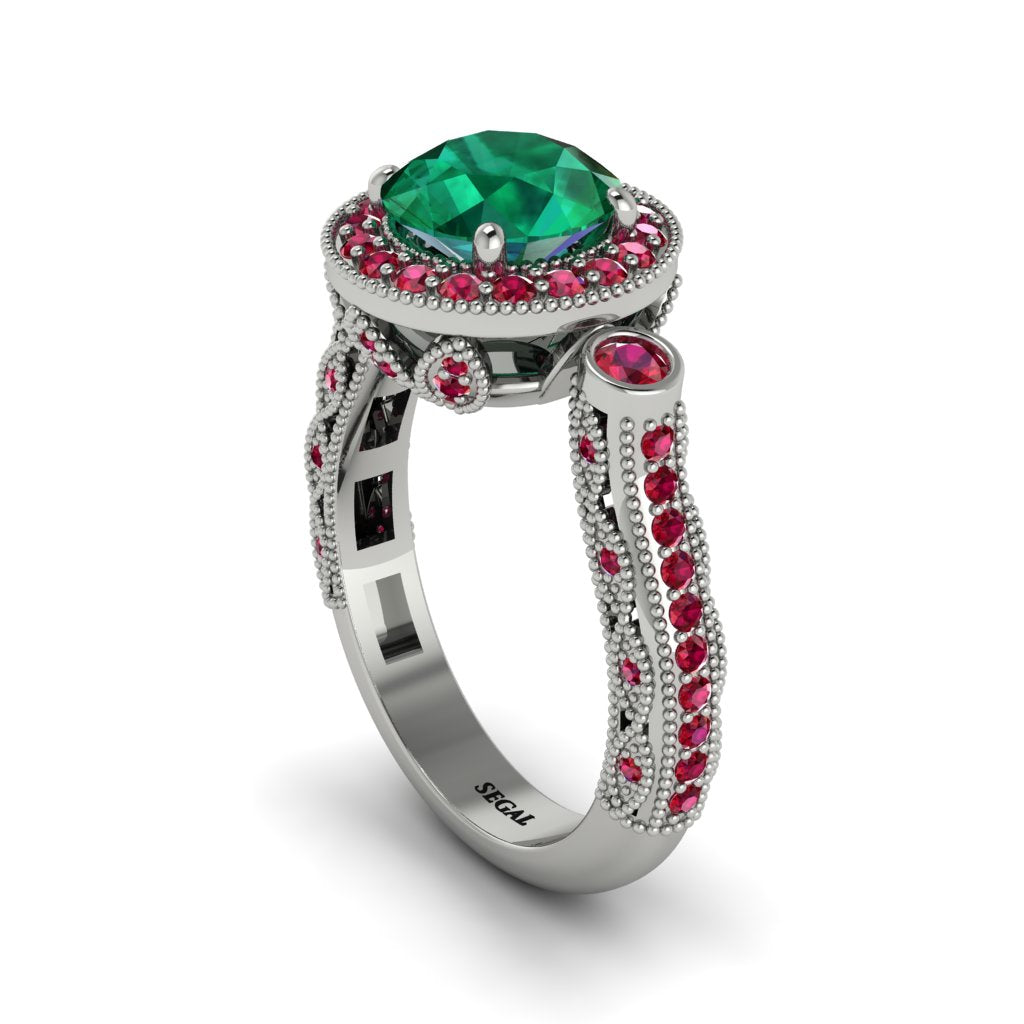 Milgrain Halo Pave Emerald Engagement Ring - Mabel No. 51