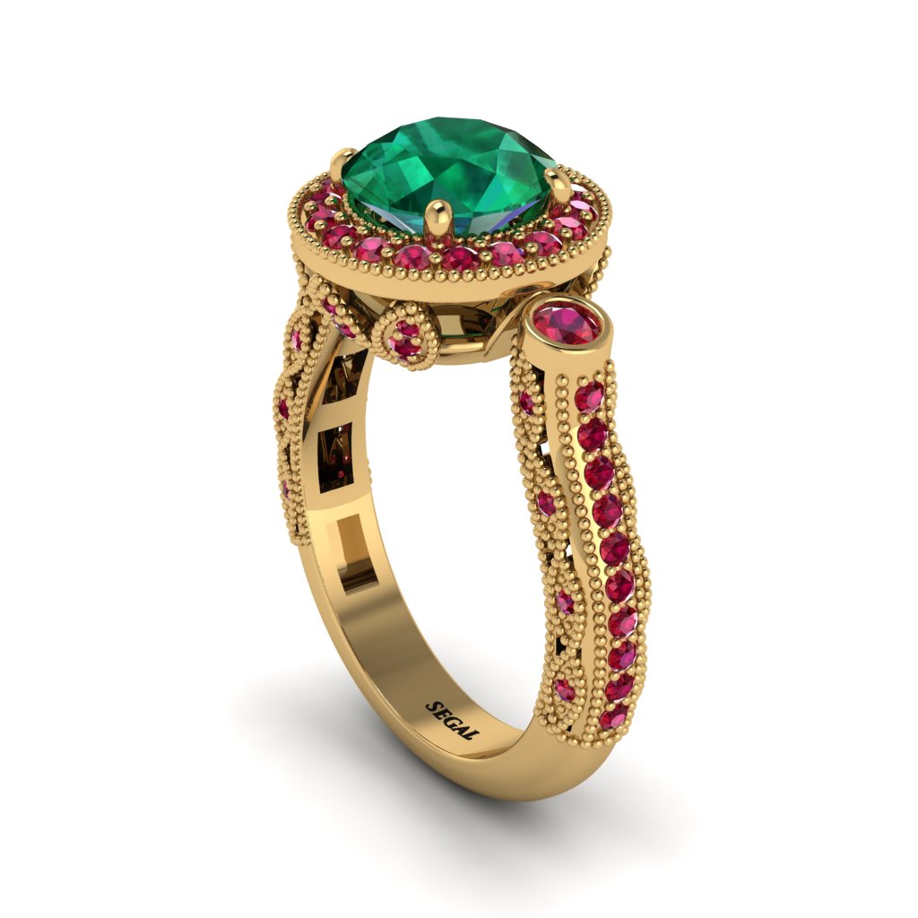 Milgrain Halo Pave Emerald Engagement Ring - Mabel No. 49