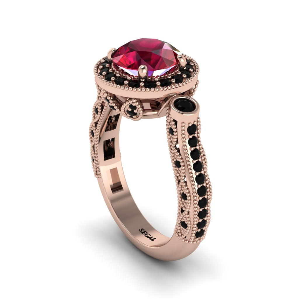 Milgrain Halo Pave Ruby Engagement Ring - Mabel No. 41