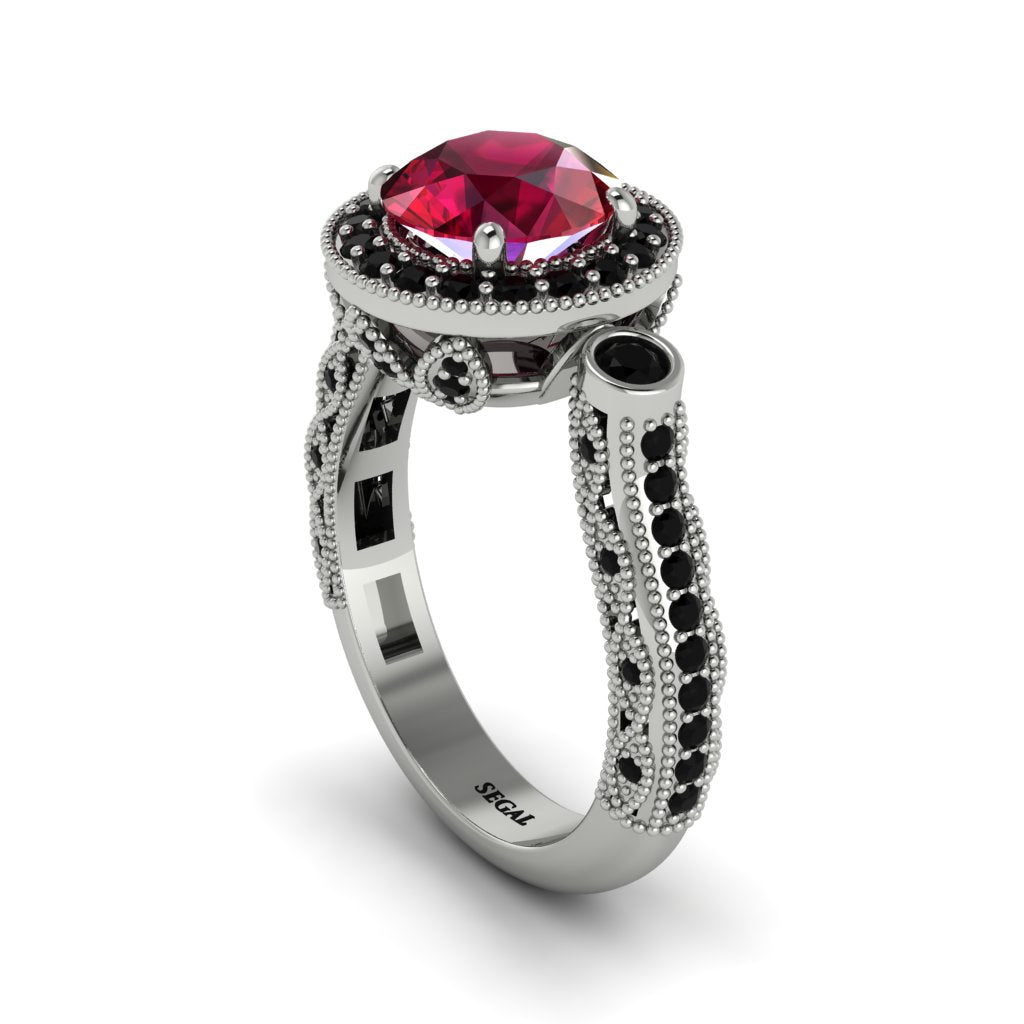 Milgrain Halo Pave Ruby Engagement Ring - Mabel No. 42