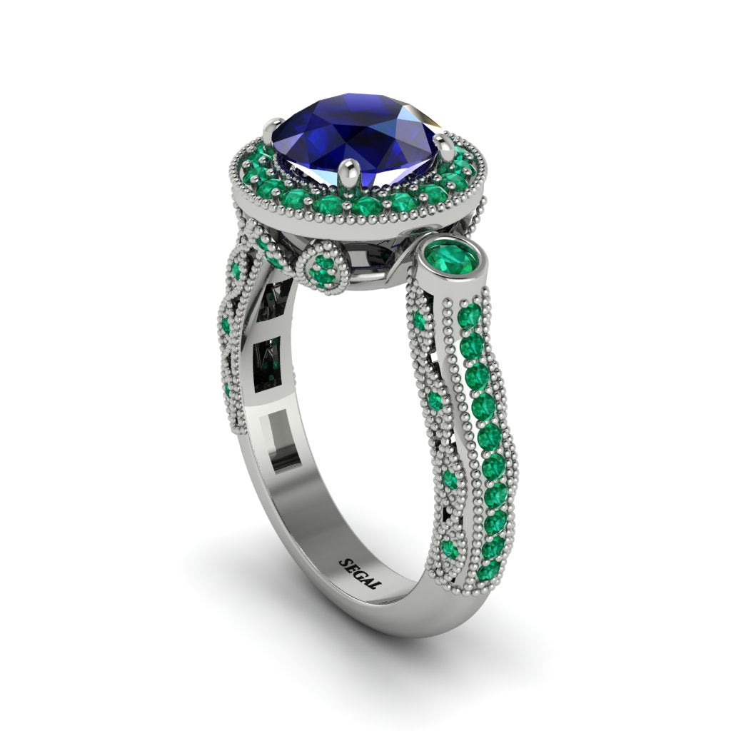 Milgrain Halo Pave Sapphire Engagement Ring - Mabel No. 30