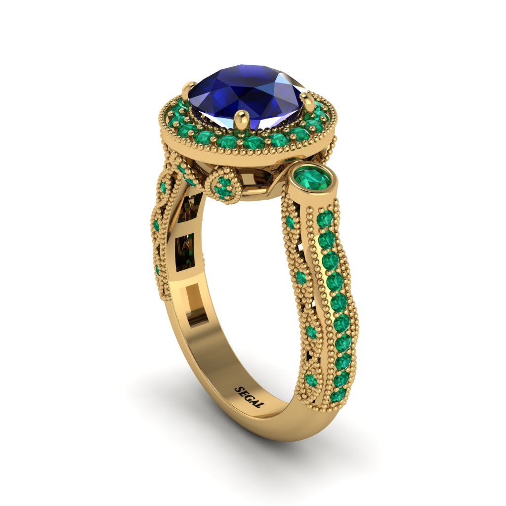 Milgrain Halo Pave Sapphire Engagement Ring - Mabel No. 28