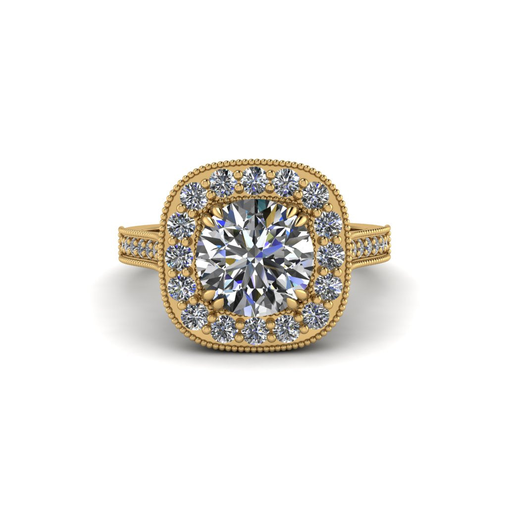 Milgrain Halo Round Diamond Engagement Ring - Odette No. 1