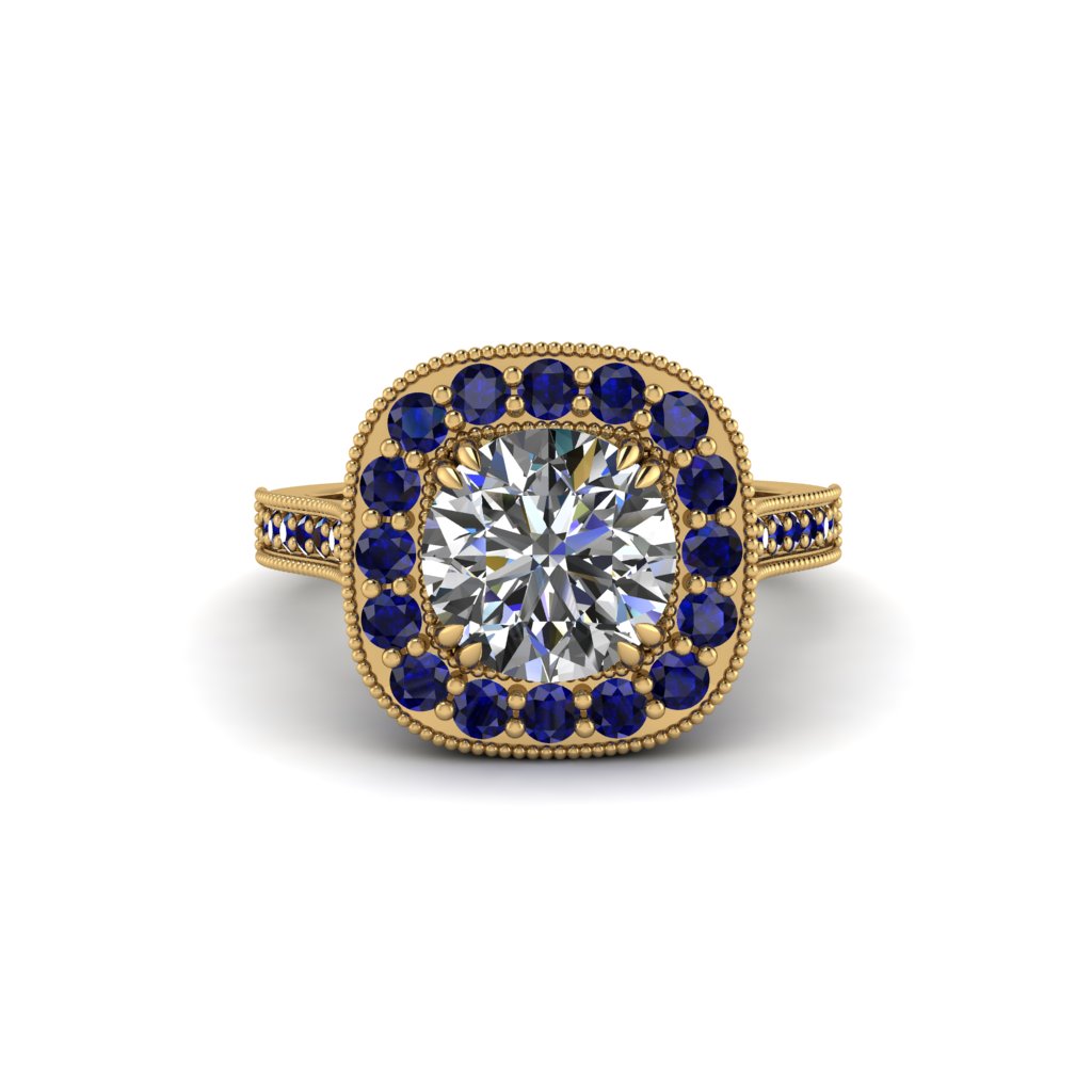 Milgrain Halo Round Diamond Engagement Ring - Odette No. 61