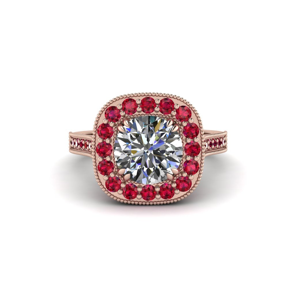 Milgrain Halo Round Diamond Engagement Ring - Odette No. 47