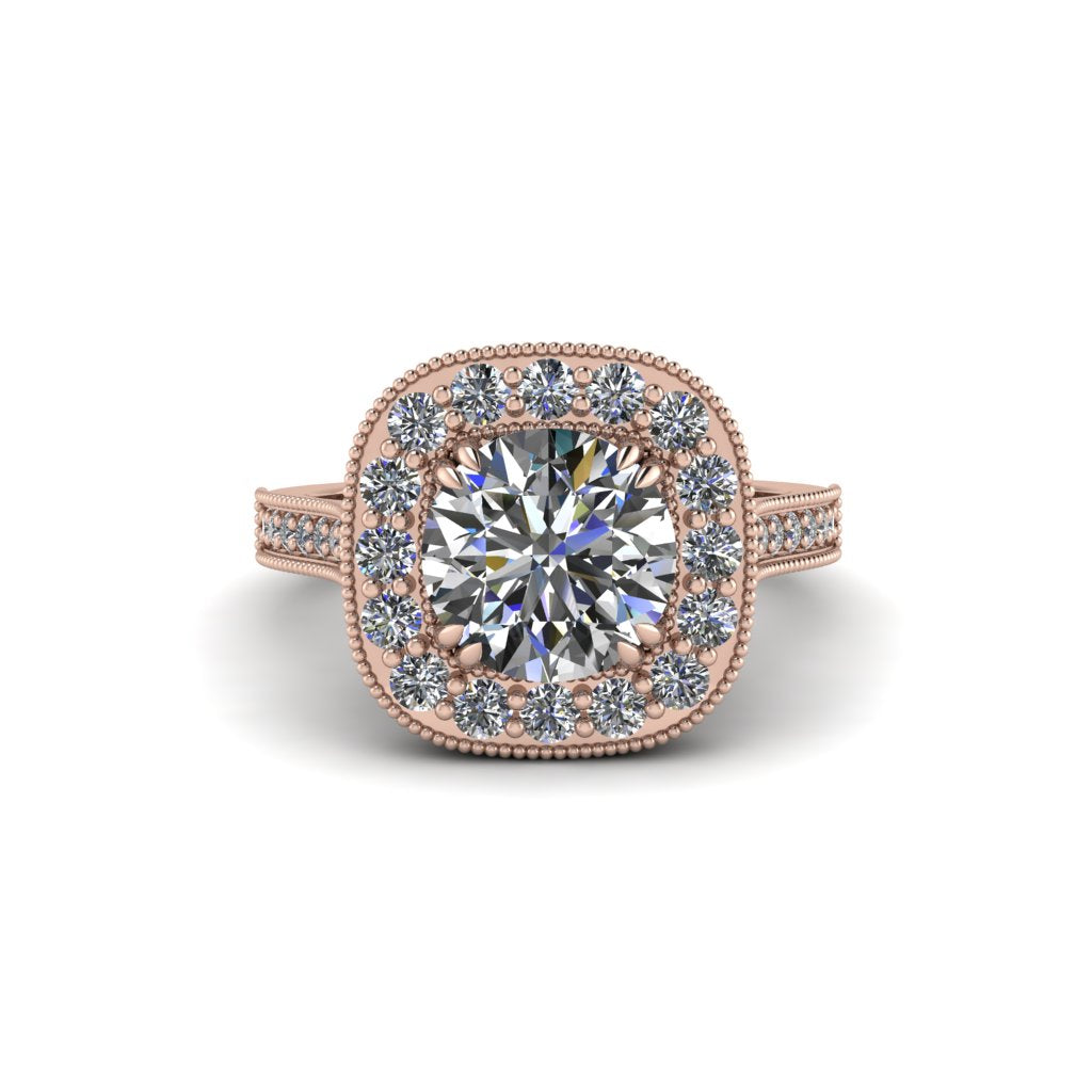 Milgrain Halo Round Diamond Engagement Ring - Odette No. 2