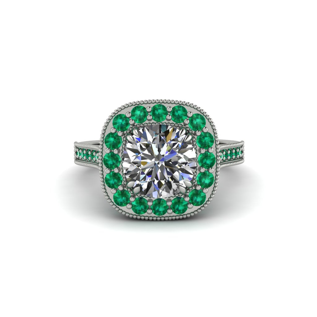 Milgrain Halo Round Diamond Engagement Ring - Odette No. 18